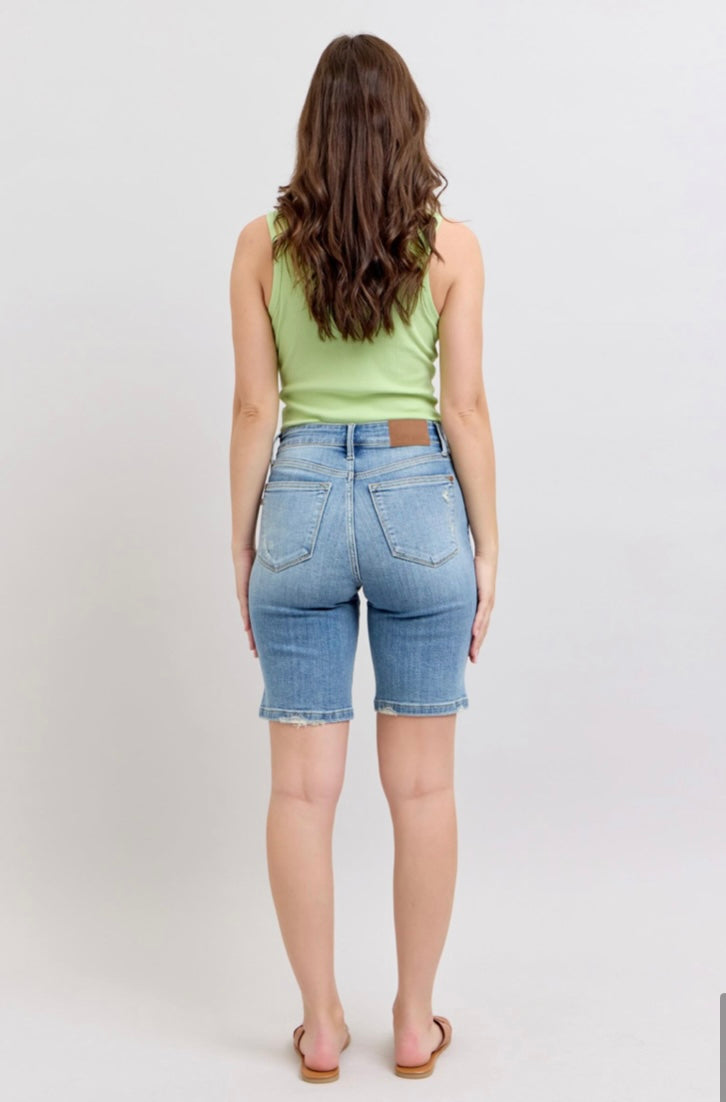 High Waist | Vintage Wash Bermuda Shorts