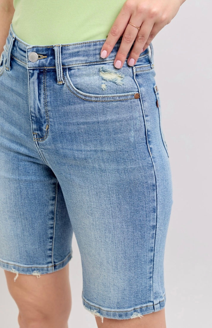 High Waist | Vintage Wash Bermuda Shorts