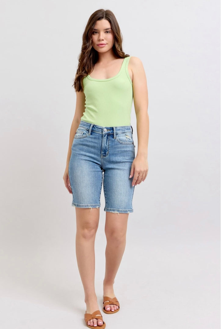 High Waist | Vintage Wash Bermuda Shorts