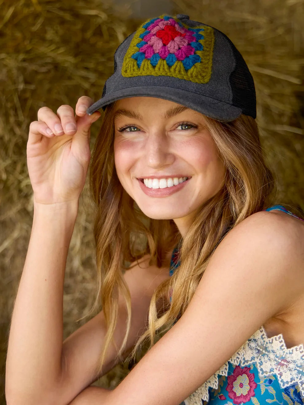 Granny Square Trucker Hat | Charcoal