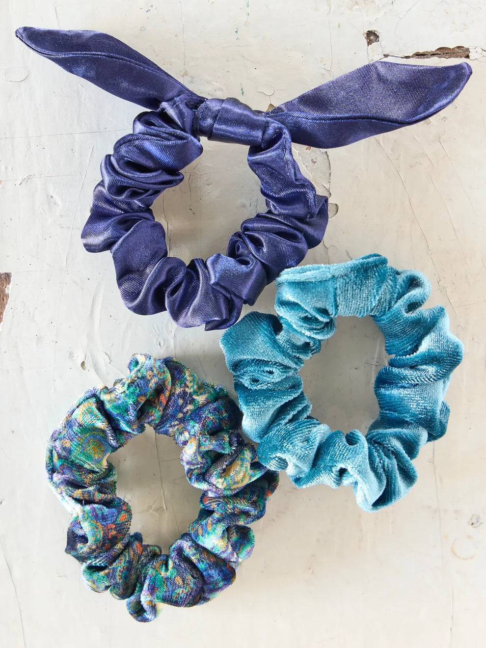 Blue Mixed Print Bow Scrunchie Set