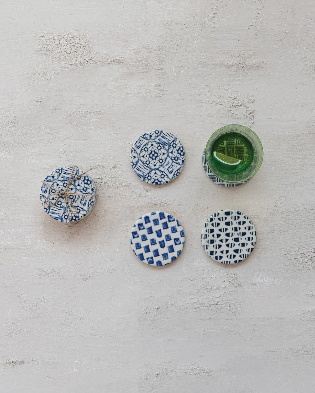 Stoneware Coasters with Tile Pattern