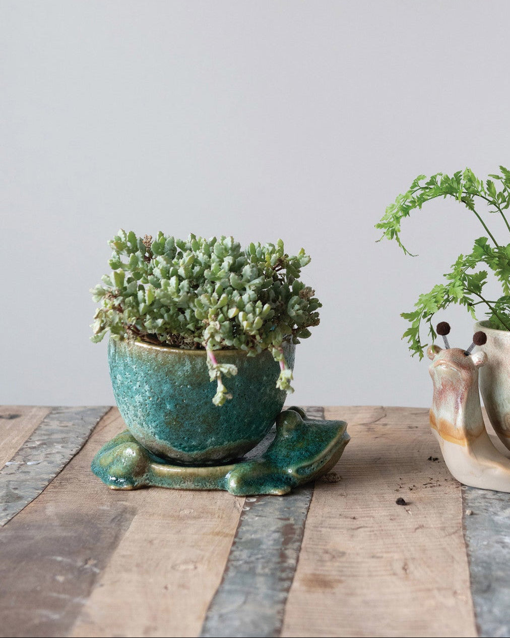 Stoneware Planter with Frog Base
