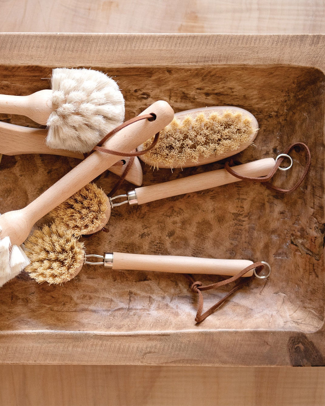 Beech Wood Dish Brush with Leather Strap