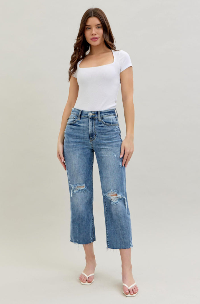High Waist | Wide Crop | Destroyed Jeans