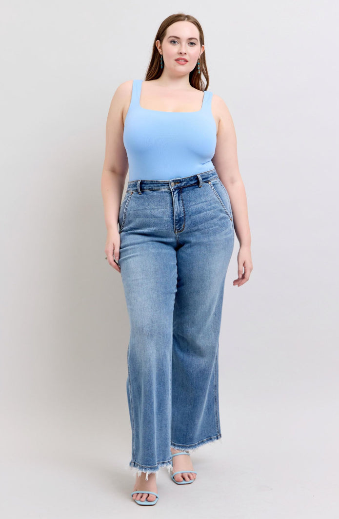 High Waist | Retro Wide Leg | Destroy Hem Jeans