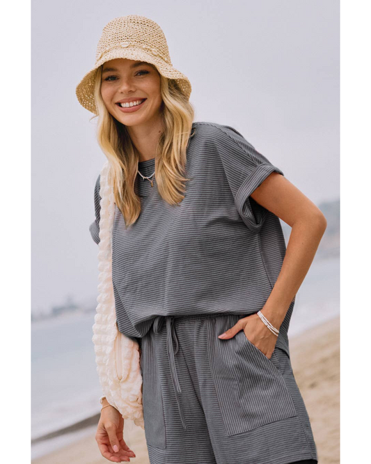 Striped French Terry Top and Shorts Set