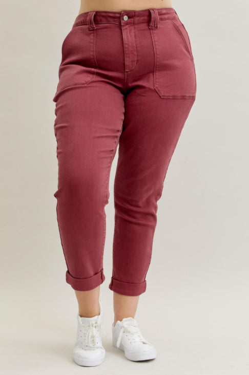 High Waist | Aurora Weekender | Burgundy Cuffed Jeans
