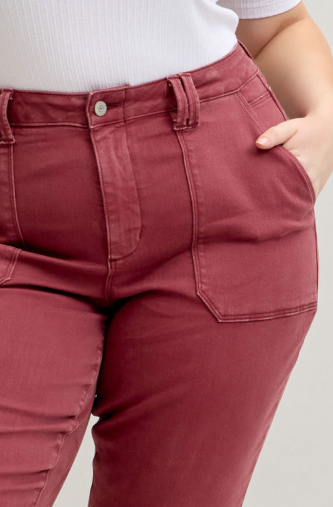 High Waist | Aurora Weekender | Burgundy Cuffed Jeans