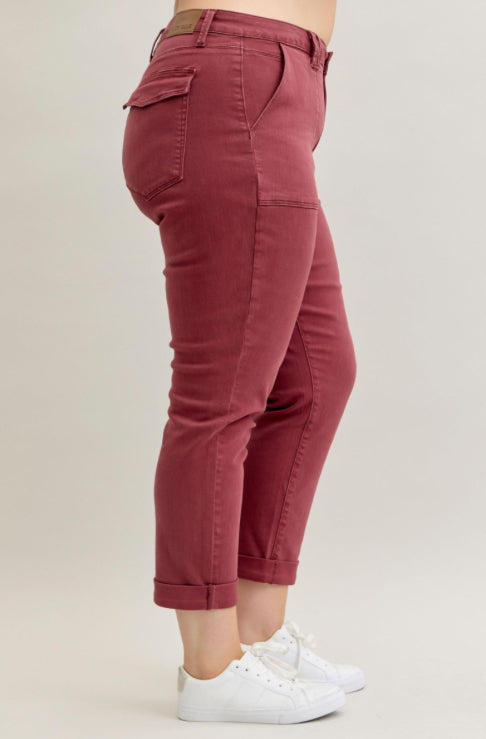 High Waist | Aurora Weekender | Burgundy Cuffed Jeans