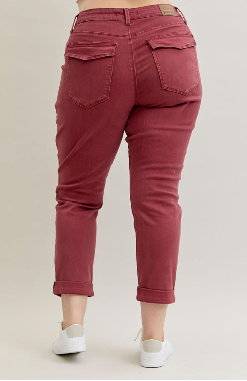 High Waist | Aurora Weekender | Burgundy Cuffed Jeans