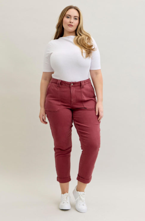 High Waist | Aurora Weekender | Burgundy Cuffed Jeans