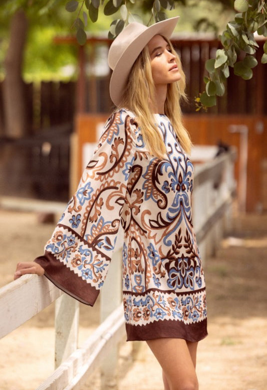 Border Print Mini Dress