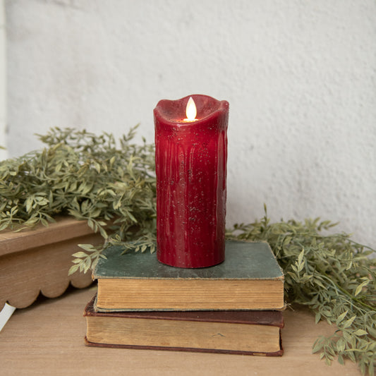 7" Moving Flame Red Pillar Candle