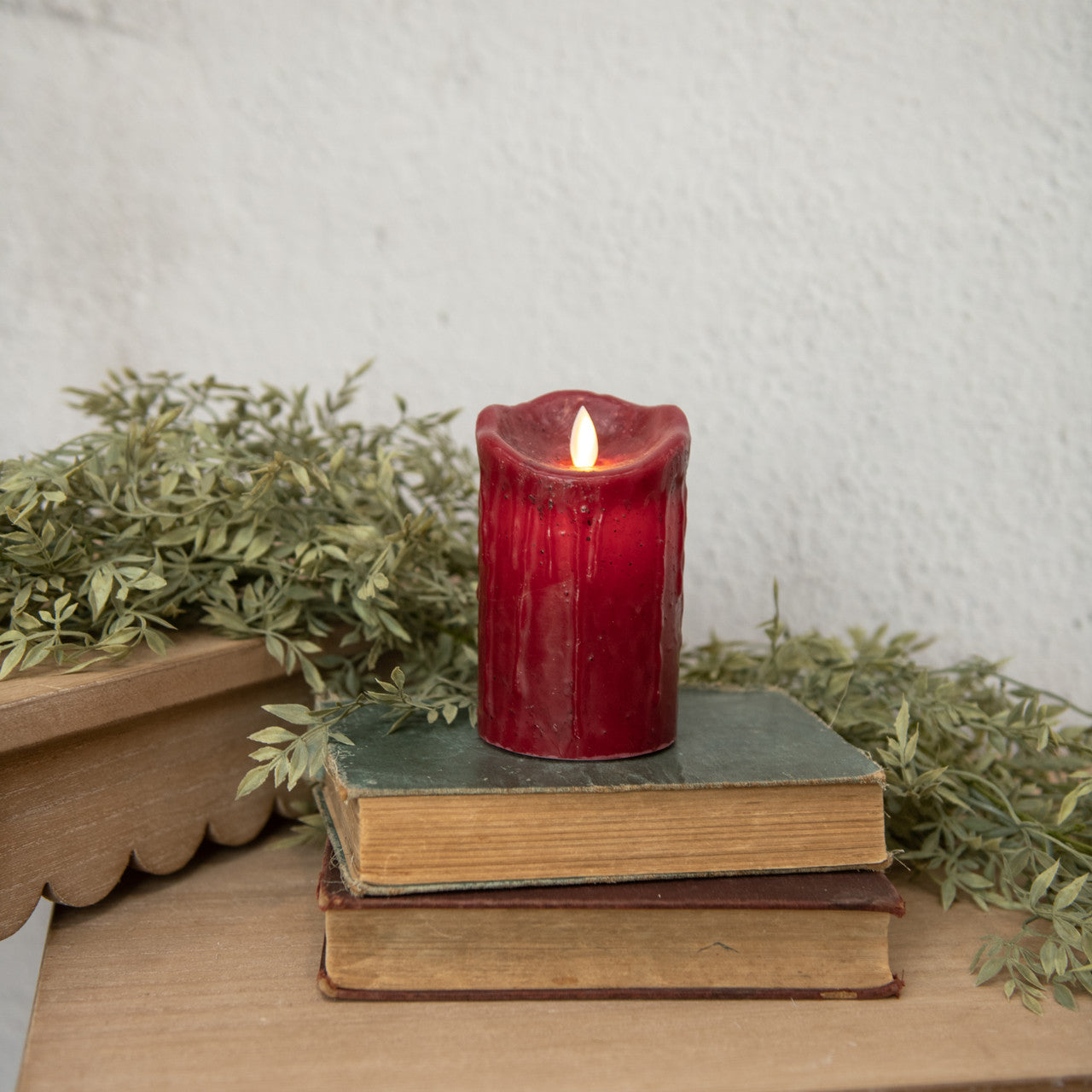 5" Moving Flame Red Pillar Candle