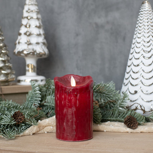 5" Moving Flame Red Pillar Candle