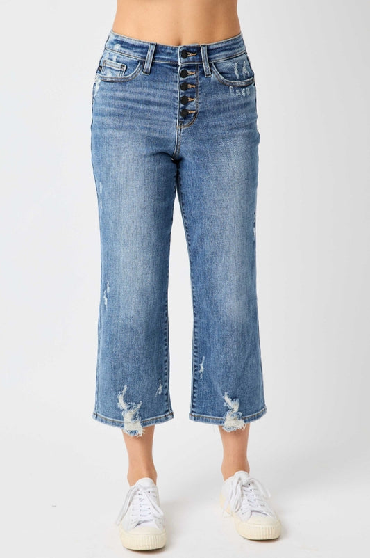 High Waist | Wide Leg Crop | Button Fly Jeans