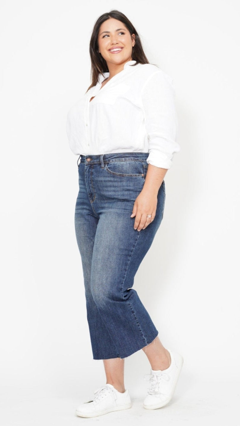 High Waist | Wide Crop | Pocket Embroidery Jeans
