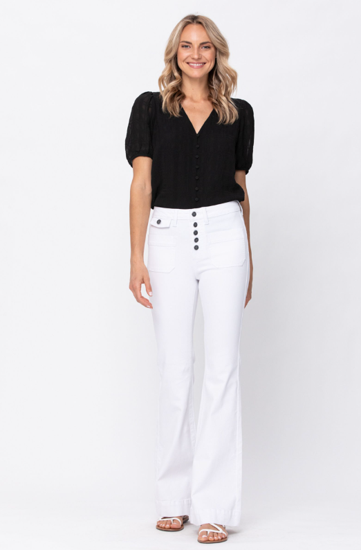 High Waist | Flare | Button Fly Patch Pocket