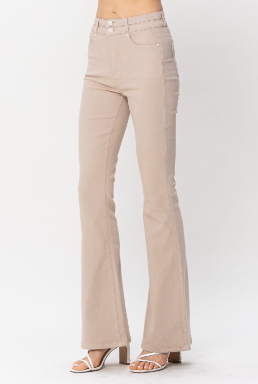 High Waist | Flare | Garment Dyed Khaki Pants