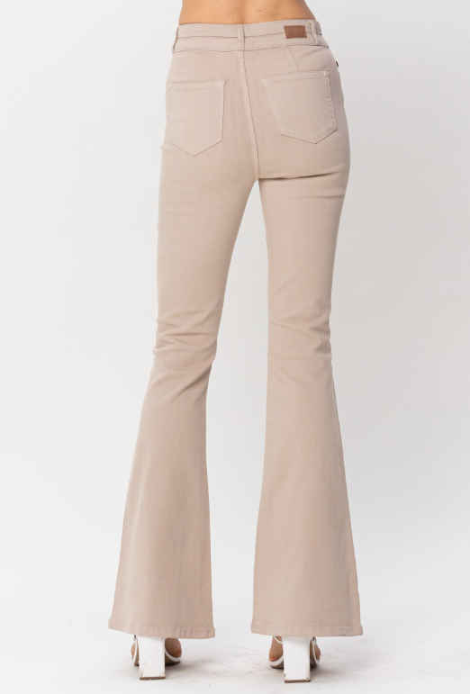 High Waist | Flare | Garment Dyed Khaki Pants