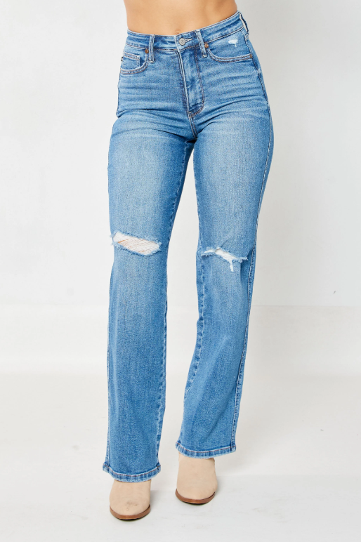 High Waist | Straight | Distressed Knee Jeans