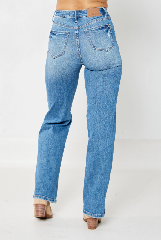 High Waist | Straight | Distressed Knee Jeans