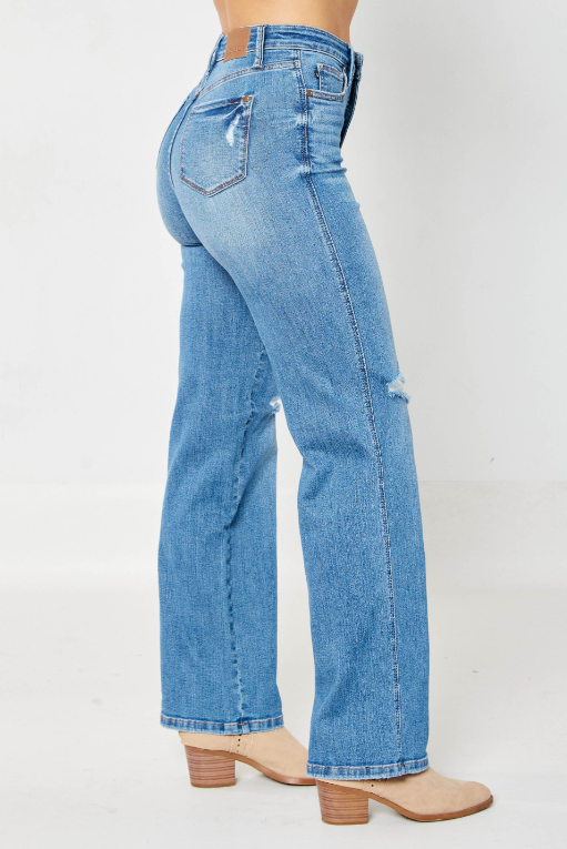 High Waist | Straight | Distressed Knee Jeans
