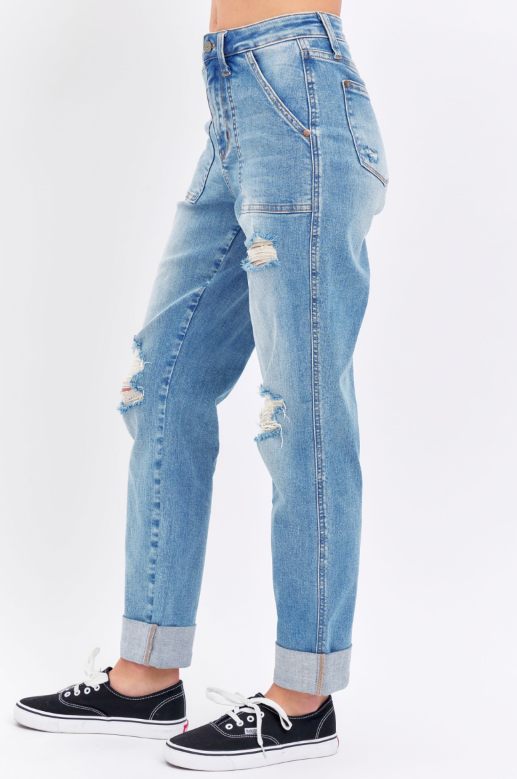 High Waist | Boyfriend | Patch Pocket & Destroy Jeans
