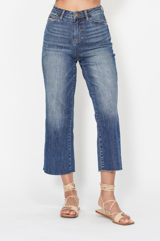 High Waist | Wide Crop | Pocket Embroidery Jeans