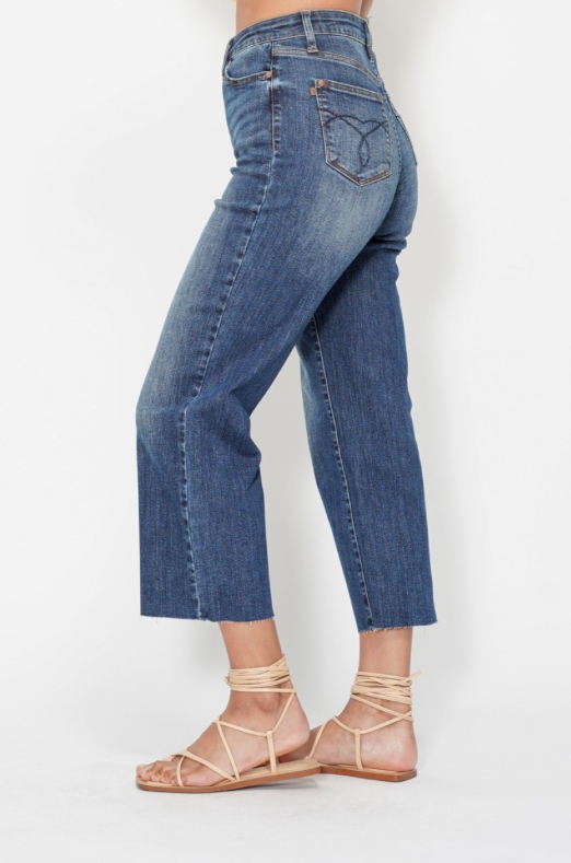 High Waist | Wide Crop | Pocket Embroidery Jeans