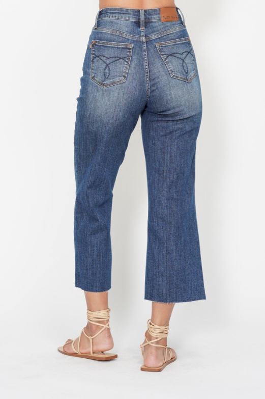 High Waist | Wide Crop | Pocket Embroidery Jeans