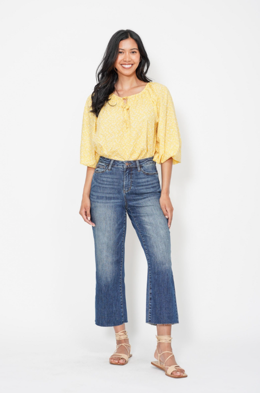 High Waist | Wide Crop | Pocket Embroidery Jeans
