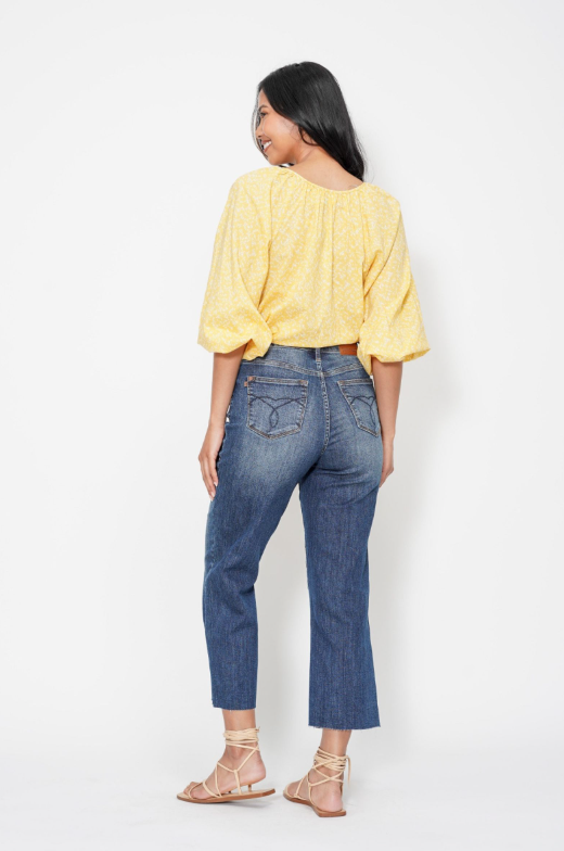 High Waist | Wide Crop | Pocket Embroidery Jeans