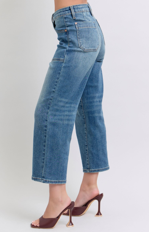 High Waist | Wide Crop | Utility Pocket Jeans