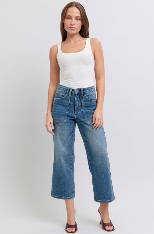 High Waist | Wide Crop | Utility Pocket Jeans