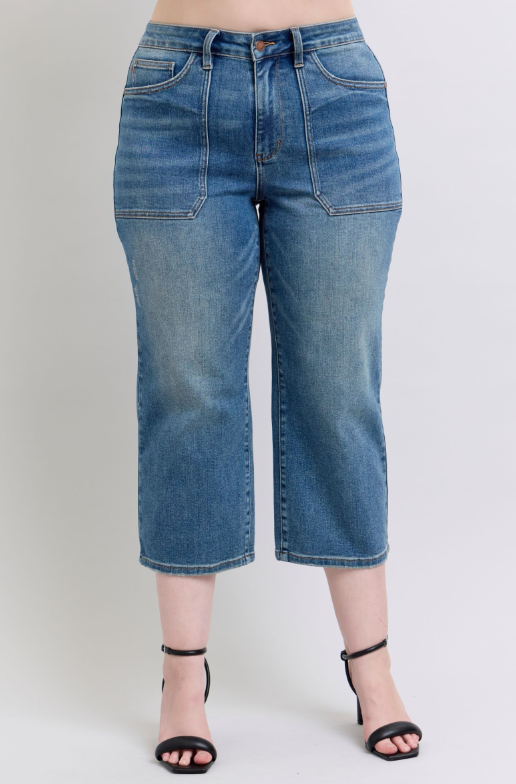 High Waist | Wide Crop | Utility Pocket Jeans