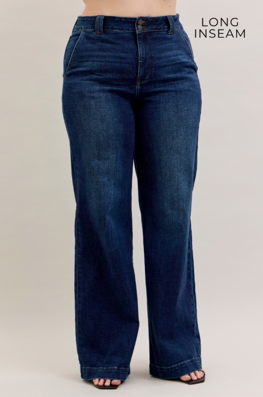 High Waist | Wide Leg | 3 Inseam Trouser Jean
