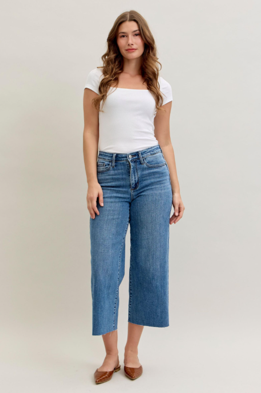 High Waist | Wide Crop | Classic Raw Hem Jeans