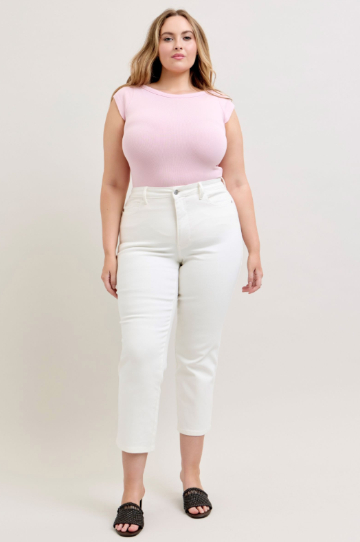 High Waist | Straight | Tummy Control White Ankle Pants