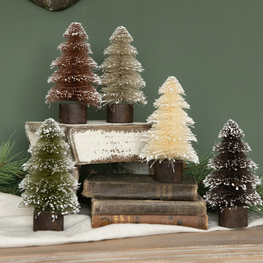 Snowy Neutral Bottlebrush Trees Set