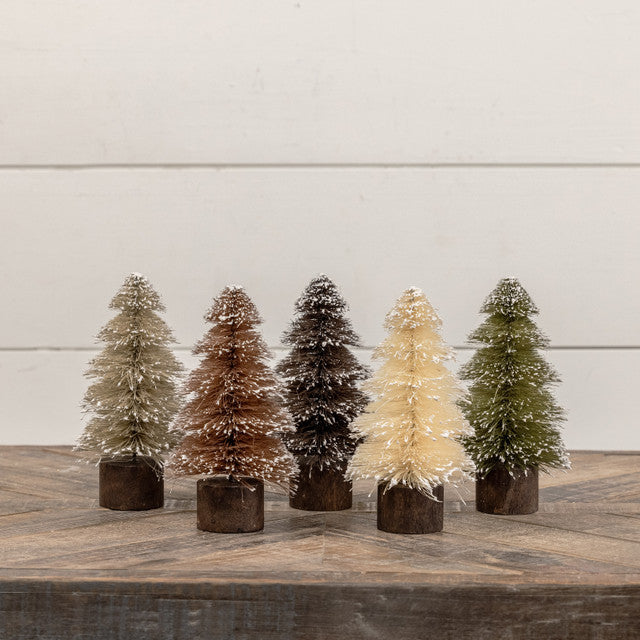 Snowy Neutral Bottlebrush Trees Set