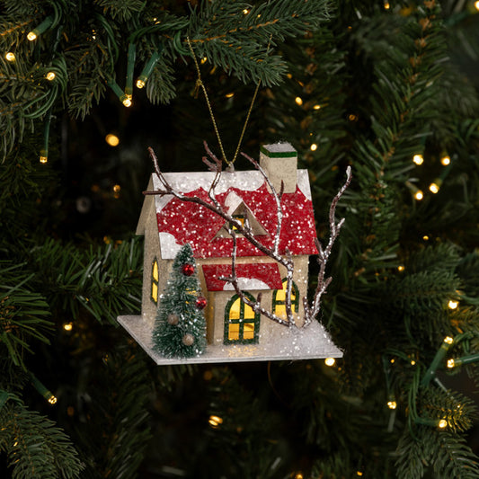 Red Roof Lighted House Ornament