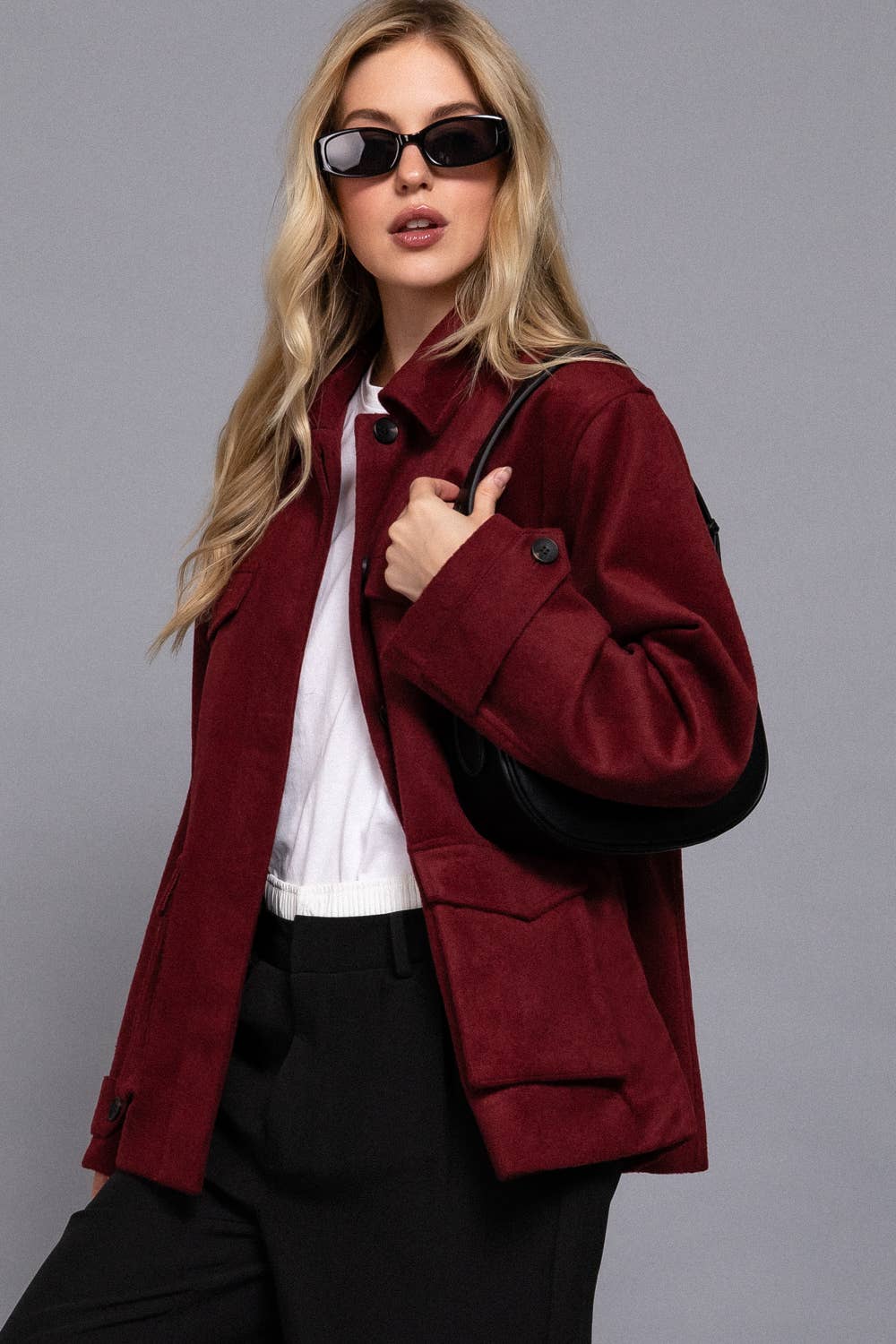 Felt Shacket | Burgundy