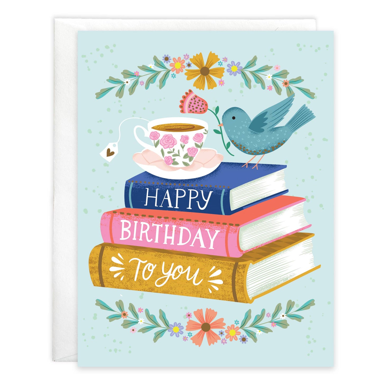 Birthday Greeting Card - Books & Bird