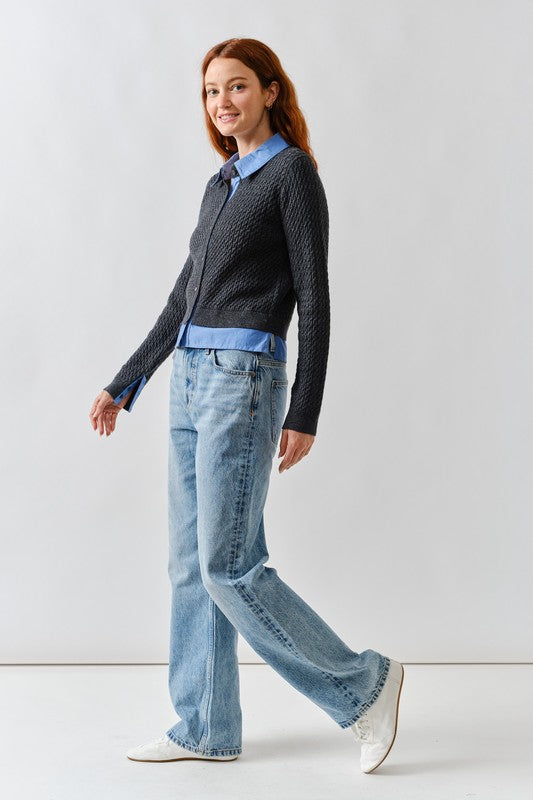 Cable Knit Mixed Media Cardigan