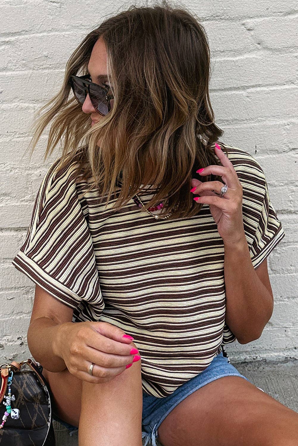 Textured Stripe Crewneck Top