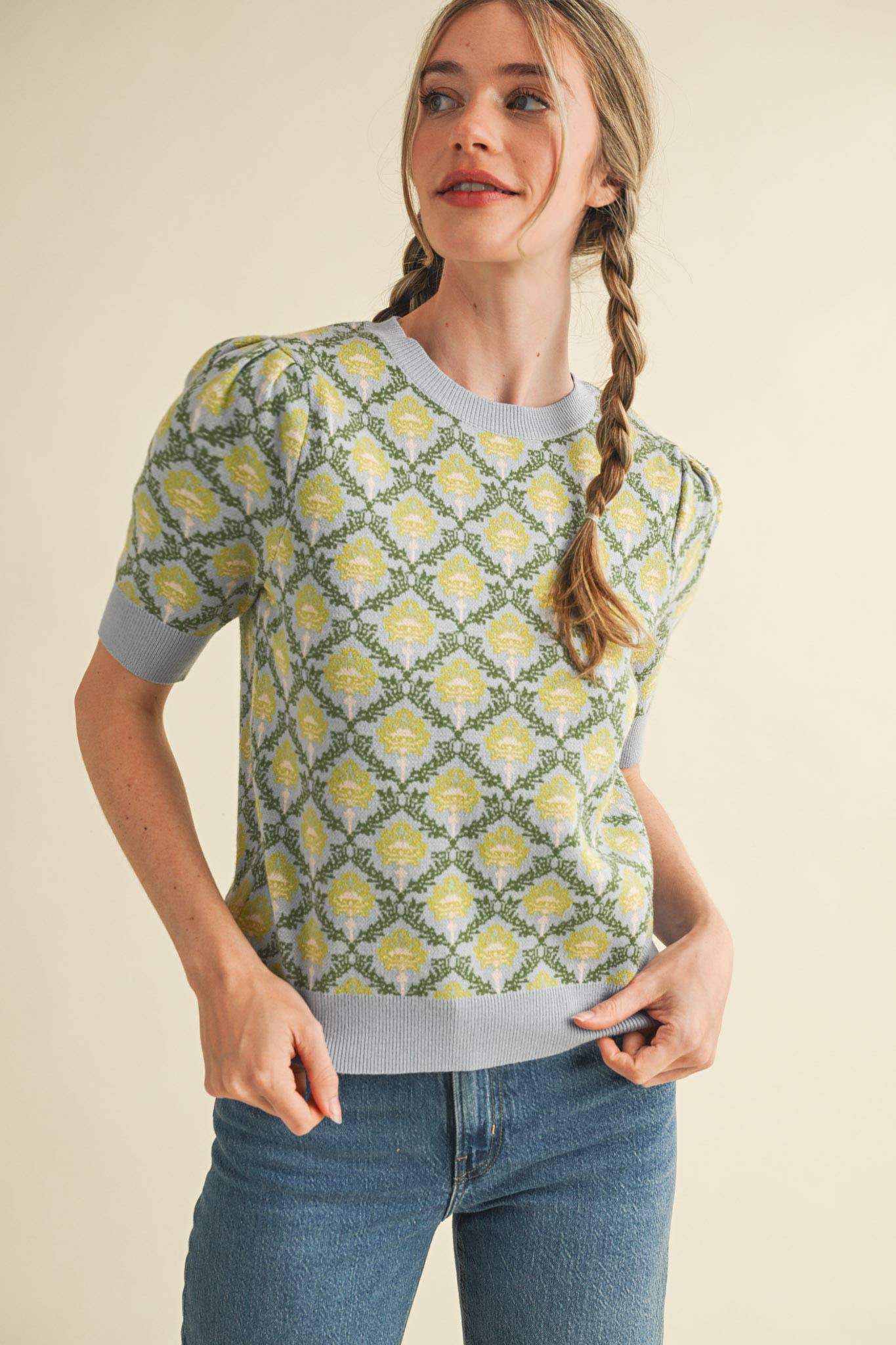 Floral Short Sleeve Sweater