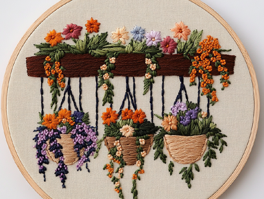 Embroidery Kit | Hanging Flowerpots