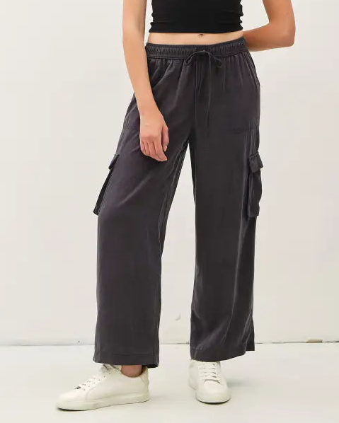 High Rise Wide Leg Cargo Pants | Charcoal